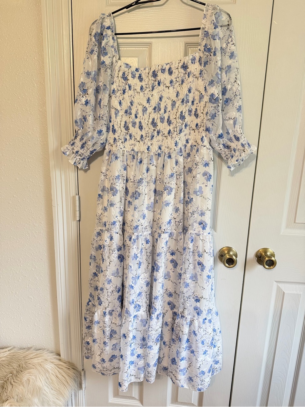 Baltic Born Blue Floral Smocked Midi Maxi Dress XL puffed sleeve smocked bodice - Picture 5 of 11